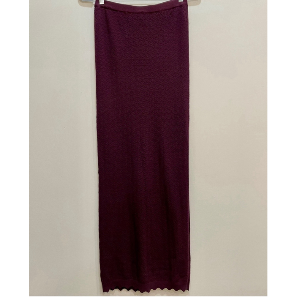 Revolve Heartloom Knit Crochet Maxi Skirt Sheer Womens Burgundy Small Slit